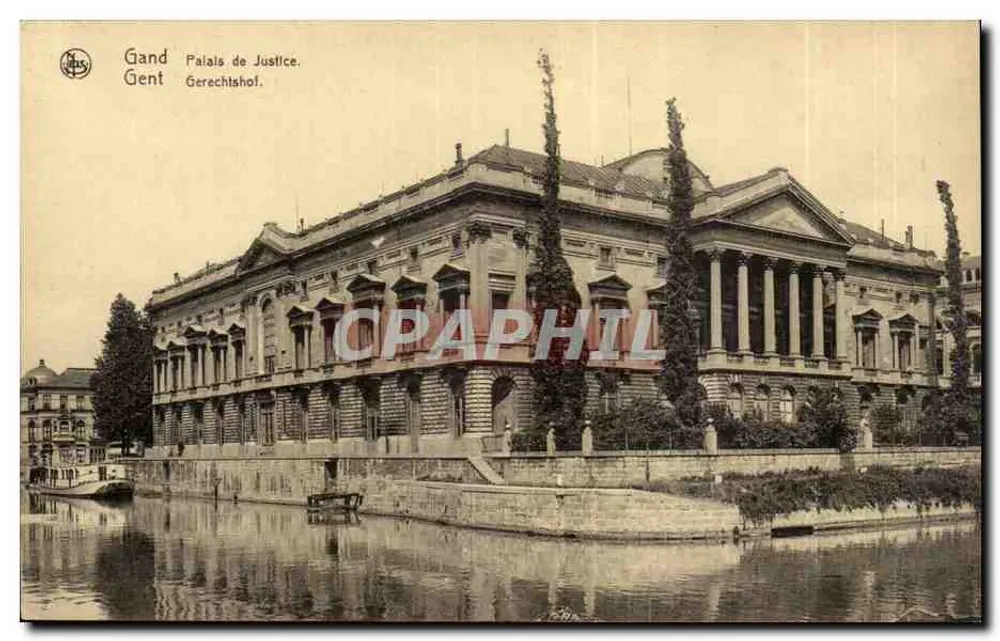 Palácio de Justiça em Gand — vista do edifício com canal — editor Thill, Bruxelas, n° 24 - Frente