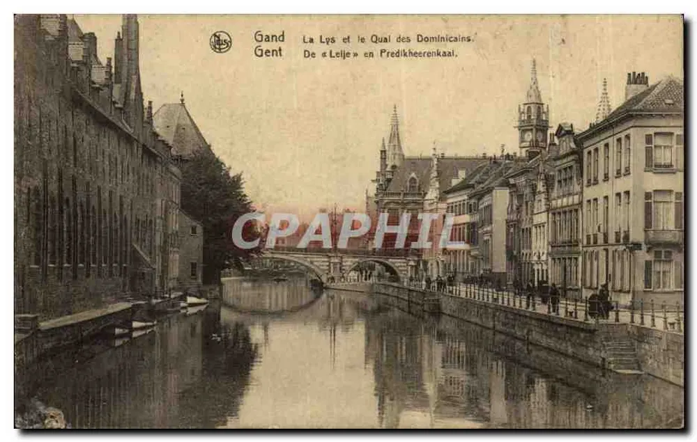 Gand Gent — La Lys und der Quai der Dominikaner. Aus « Leije » in Predikheerenkaal. — Verleger Nels, Serie 3, Nr. 12. - Vorderseite