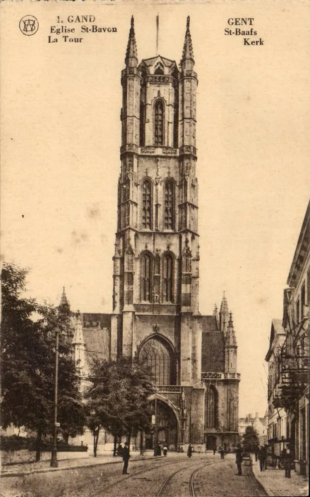 Gand - Église St-Bavon, La Tour — GENT St-Baafs Kerk — éditeur F. Walschaerts, Bruxelles, n°1 - Recto