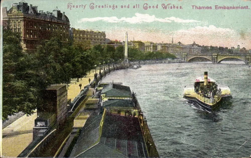 Thames Embankment — Ansicht des Flusses mit Dampfschiff — Verleger nicht sichtbar - Vorderseite