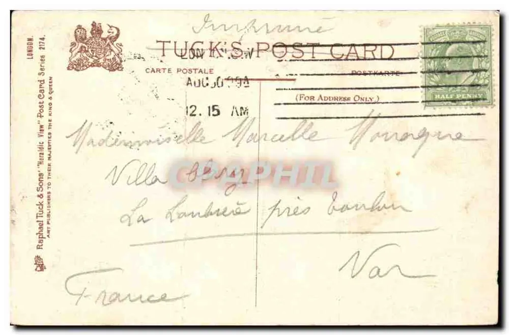 London, Die Bank und der Royal Exchange — Tuck's Post Card Series 2174 - Rückseite
