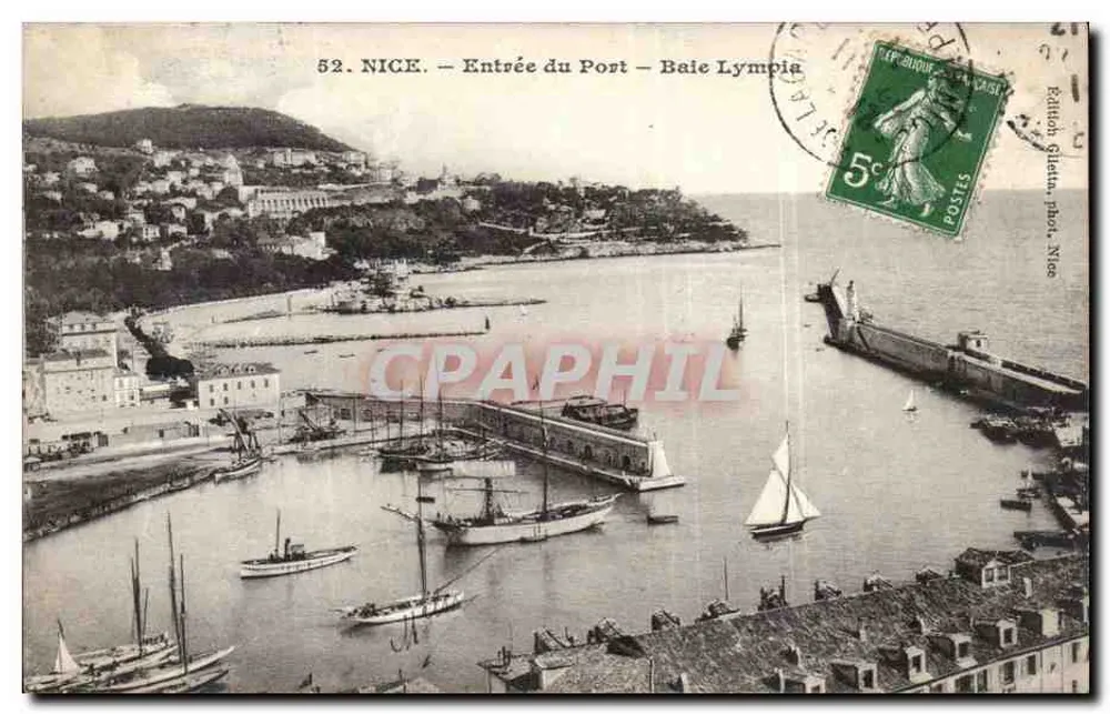 Nice — Entrada do Porto — Baía Lympia — Editor Gilletta, Nice, n°52 - Frente