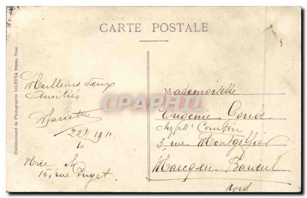 Nice — Entrada do Porto — Baía Lympia — Editor Gilletta, Nice, n°52 - Verso