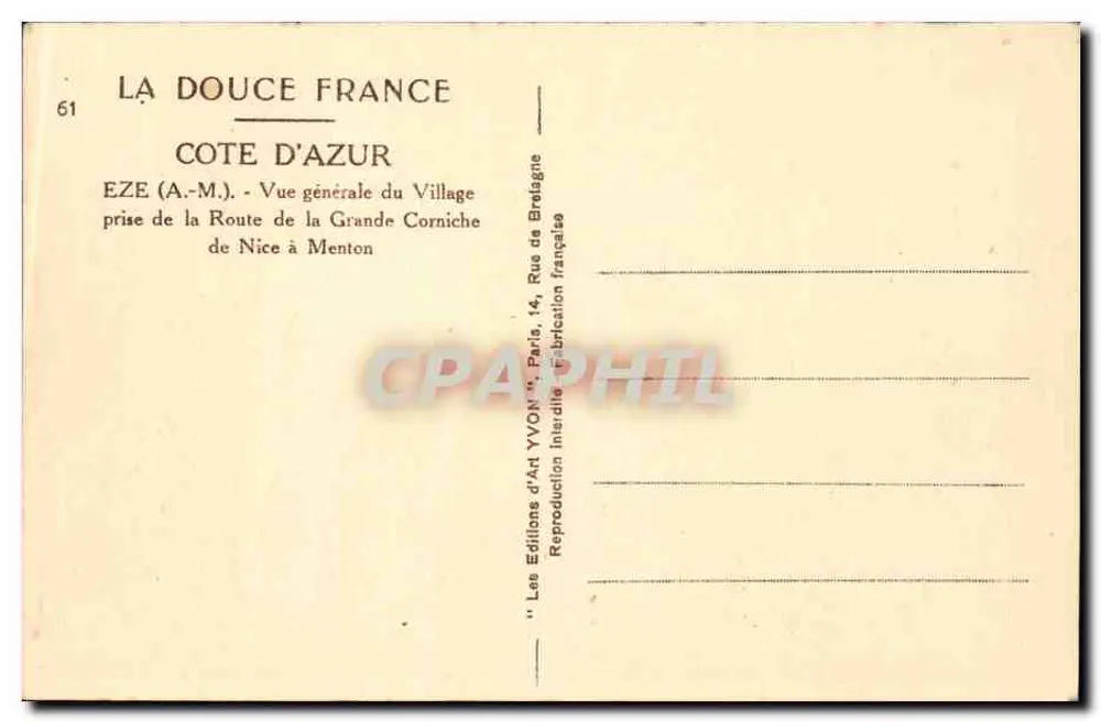 Eze (A.M.) — Allgemeiner Blick auf das Dorf — Les Éditions d'Art YVON, Paris - Rückseite