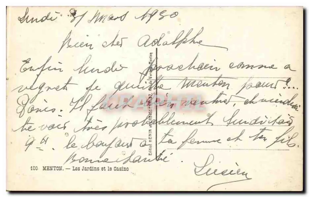 Menton — Die Gärten und das Casino — Edition HENR & CIE, Menton, Nr. 100 - Rückseite