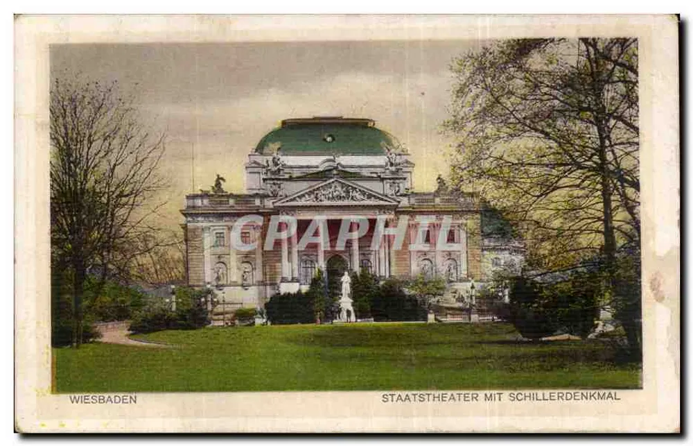 Wiesbaden — Staats剧院 mit Schiller-Denkmal — unbekannter Verleger - Vorderseite