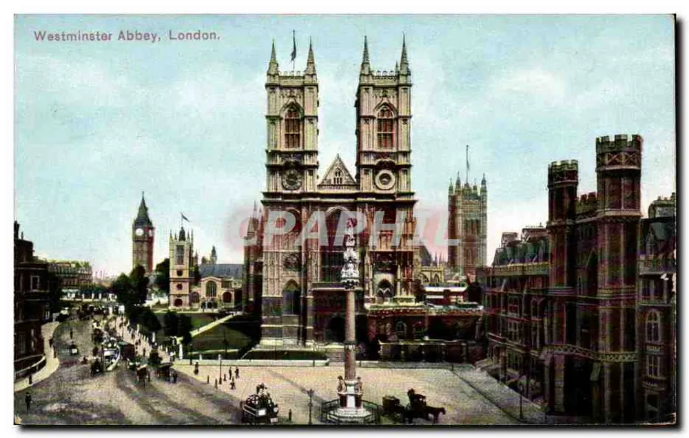 Westminster Abbey, London — Panoramablick mit dem Glockenturm von Big Ben — Verlag Selfridge & Co. Ltd. - Vorderseite
