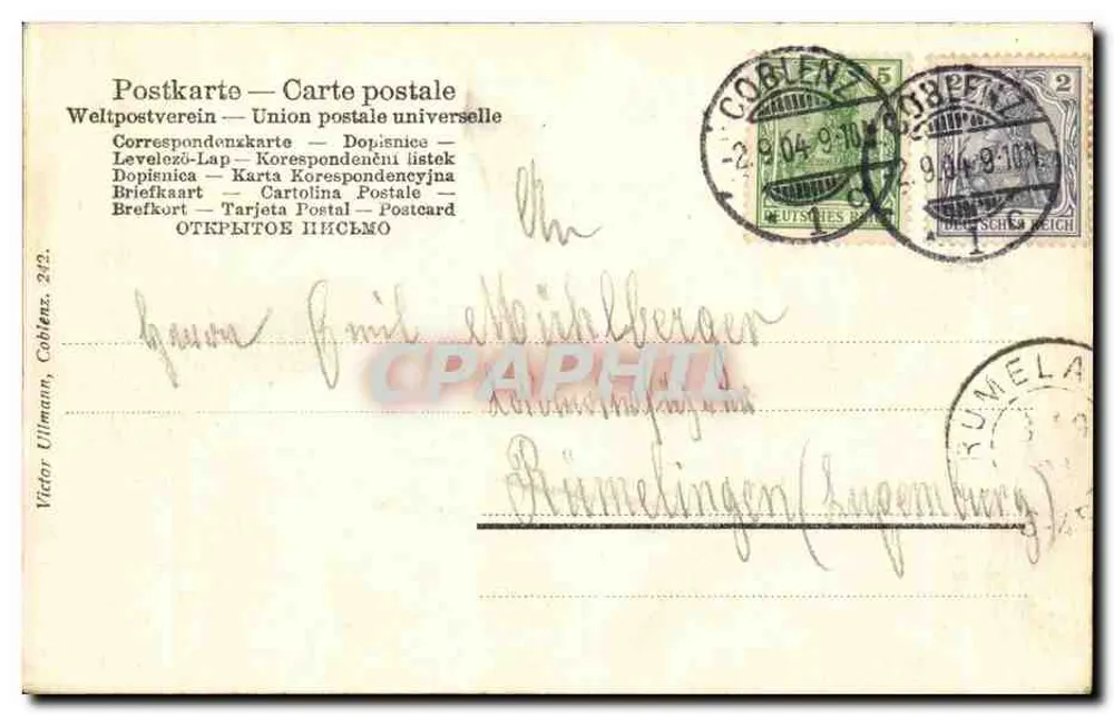 Coblence a. Rh. — Provinzial-Denkmal Kaiser Wilhelm I. — Victor Ullmann, n° 242 - Rückseite