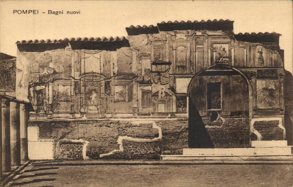 Pompeii - Bagni nuovi — Ansicht der Ruinen mit Fresken — Edit. Trampatti & Migliaccio, Rom - Vorderseite