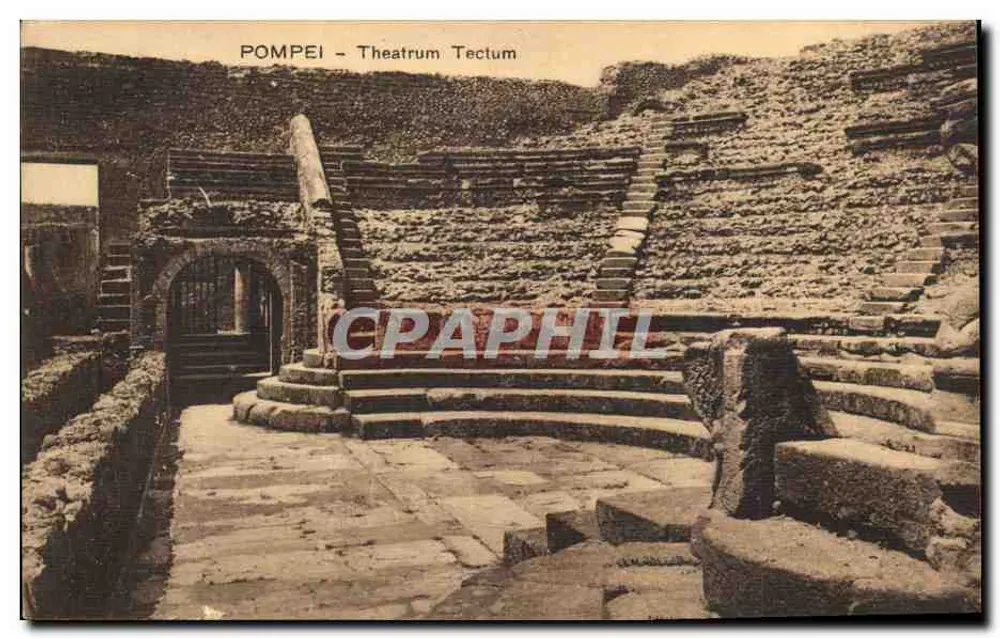 Pompei - Theatrum Tectum — vista delle rovine del teatro — editore Trampeetti & Migliaccio, Roma - Recto