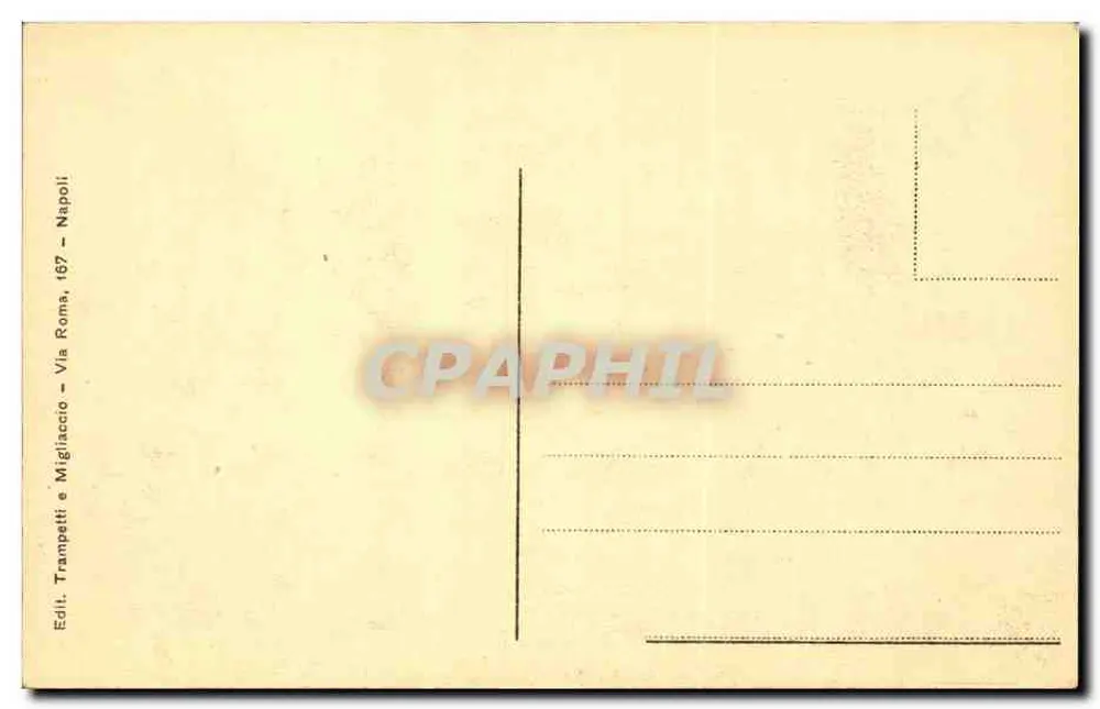 Pompeii - Casa del Fauno — Ansicht der Ruinen mit Statue in der Mitte — Edizioni Trampetti e Migliaccio, Rom - Rückseite