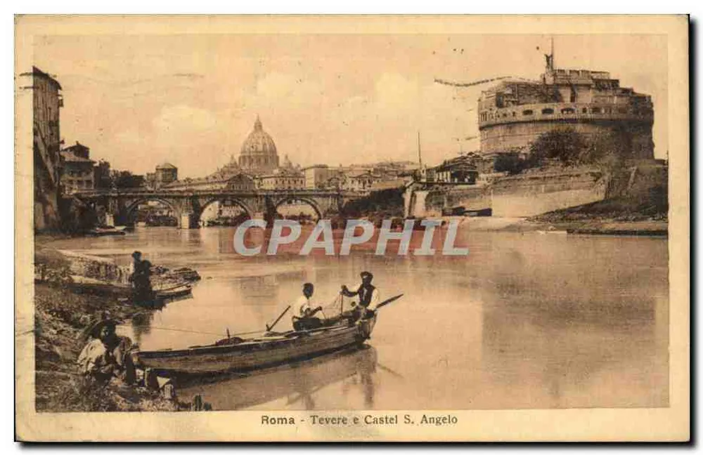Rom - Tiber und Castel S. Angelo — Ansicht des Flusses mit dem Schloss und der Basilika St. Peter im Hintergrund, Verlag Fotografia Alerocca Terme - Vorderseite