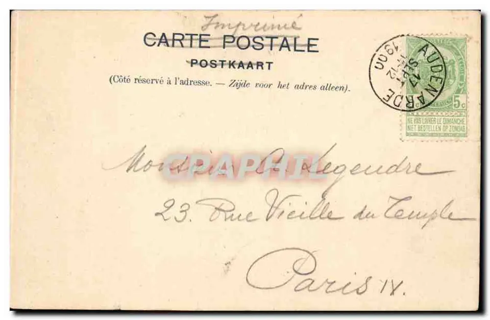 Audenarde, der Rathauschimney — Verlag: F. De Puyjater, 18 rue Fouarage, Audenarde, Belgien - Rückseite
