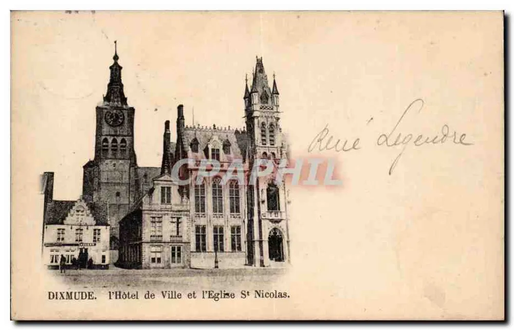 Dixmude. Das Rathaus und die Kirche St. Nicolas — René Legendre - Vorderseite