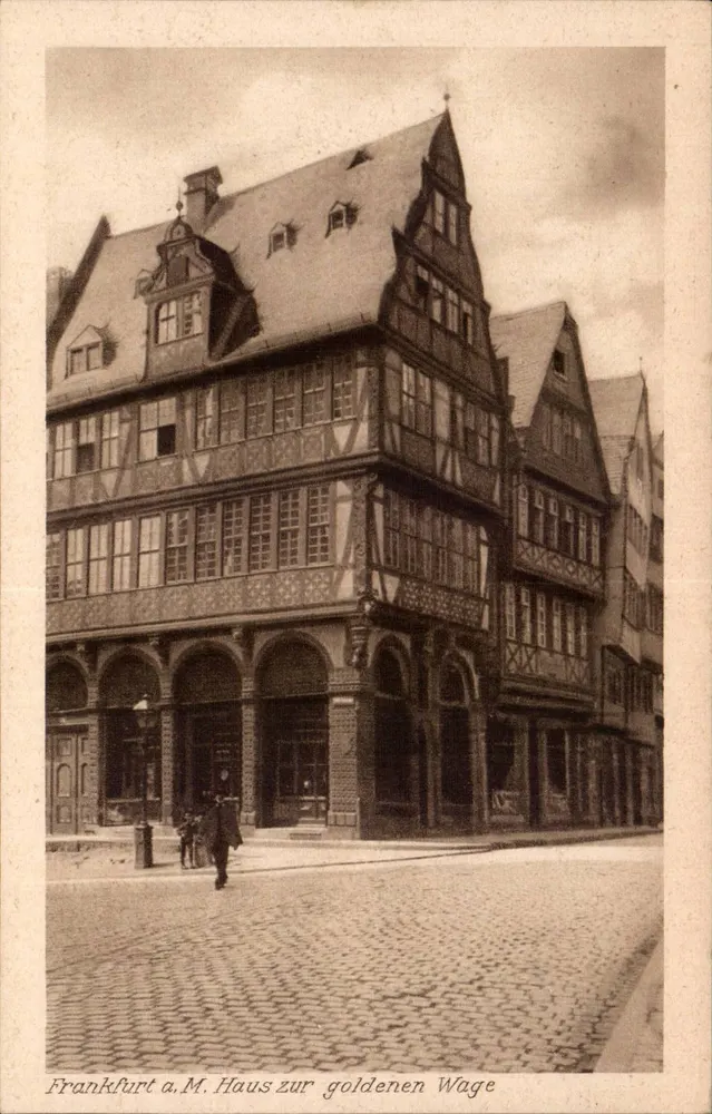 Frankfurt a.M. Haus zur goldenen Wage — Ansicht der Ecke eines Holzständerhauses — Ludwig Klewitz, Nr. 36 - Vorderseite