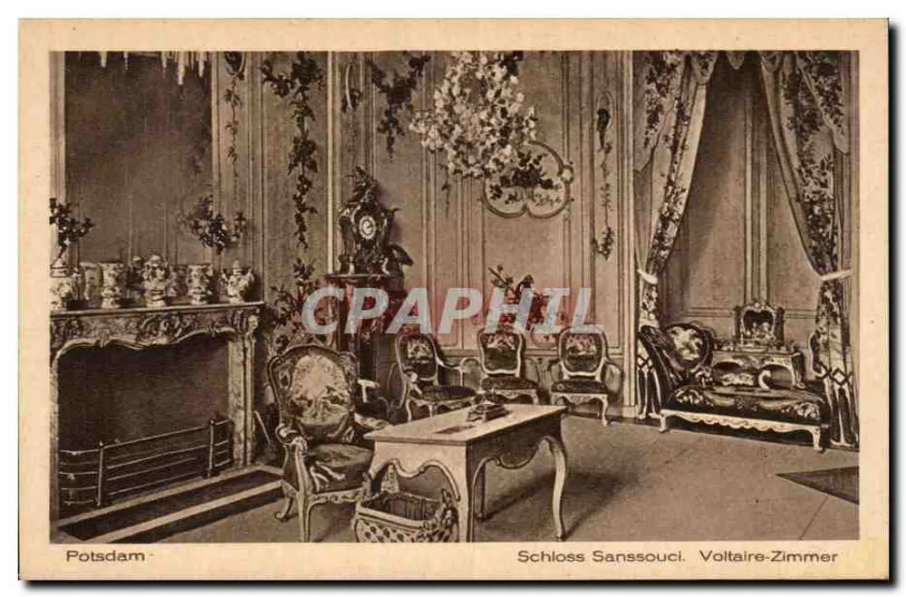 Schloss Sanssouci - Voltaire-Zimmer — éditeur Kunstverlag Robert Hugel, Berlin SW 48, n° 1485 - Vorderseite