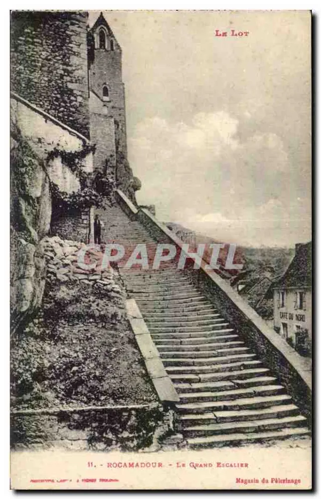 Rocamadour - O Grande Escalão — Loja do Pelerinagem, editor Fototipia Lap - Roger Théron, n°11 - Frente