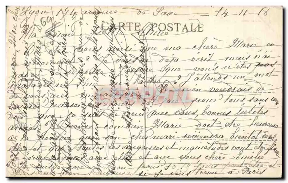Estátua da Imaculada Conceição em Lyon — Antiga Igreja de Nossa Senhora de Fourvière — Editor anônimo, n° 3416 - Verso