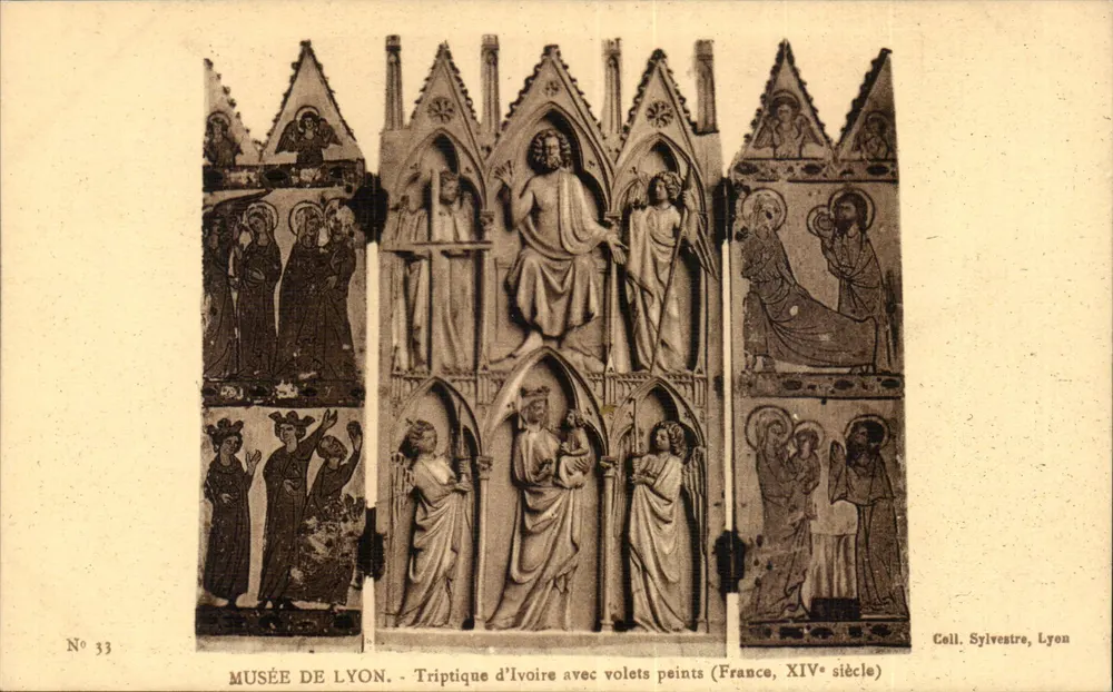 Museu de Lyon — Triptyque de marfim com painéis pintados (França, século XIV) — Coleção Sylvestre, Lyon, n° 33 - Frente