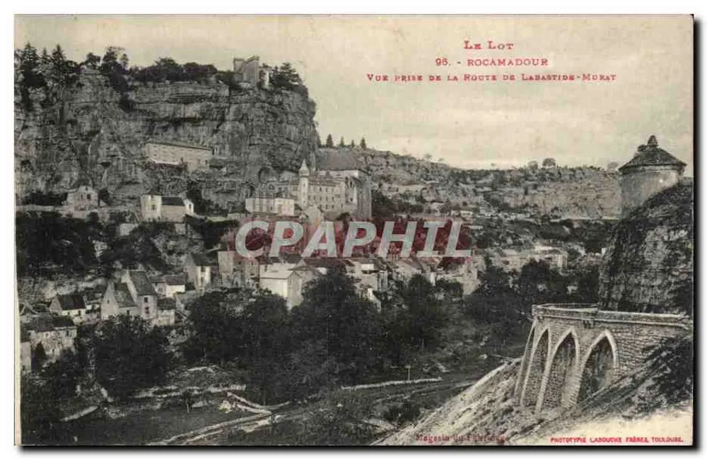 Rocamadour — Ansicht vom Weg nach Labastide-Murat — Phototypie Labouché Frères Toulouse - Vorderseite