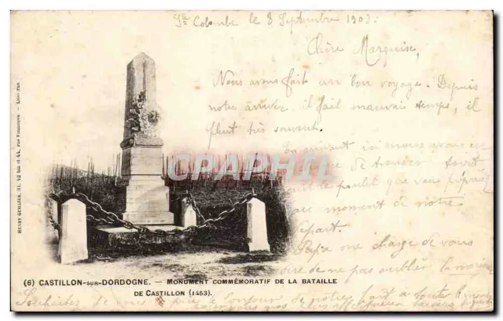 Castillon-sur-Dordogne — Gedenkmonument der Schlacht von Castillon (1453) — Henri Gsellier, Nr. 62 - Vorderseite
