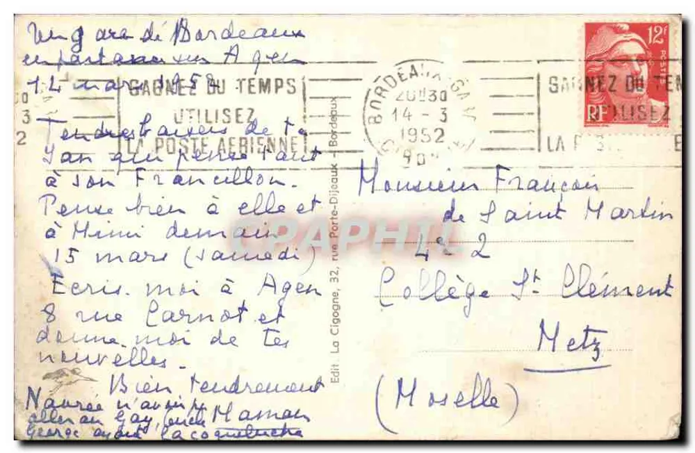 Bordeaux — Die Brücke über die Garonne — Verlag La Cigogne, Nr. 151 - Rückseite