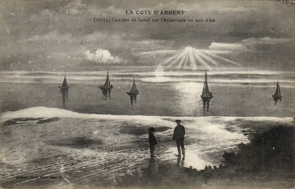 La Côte d'Argent — Coucher de Soleil sur l'Atlantique un soir d'été — Veuve Henry Grel 10554 - Recto