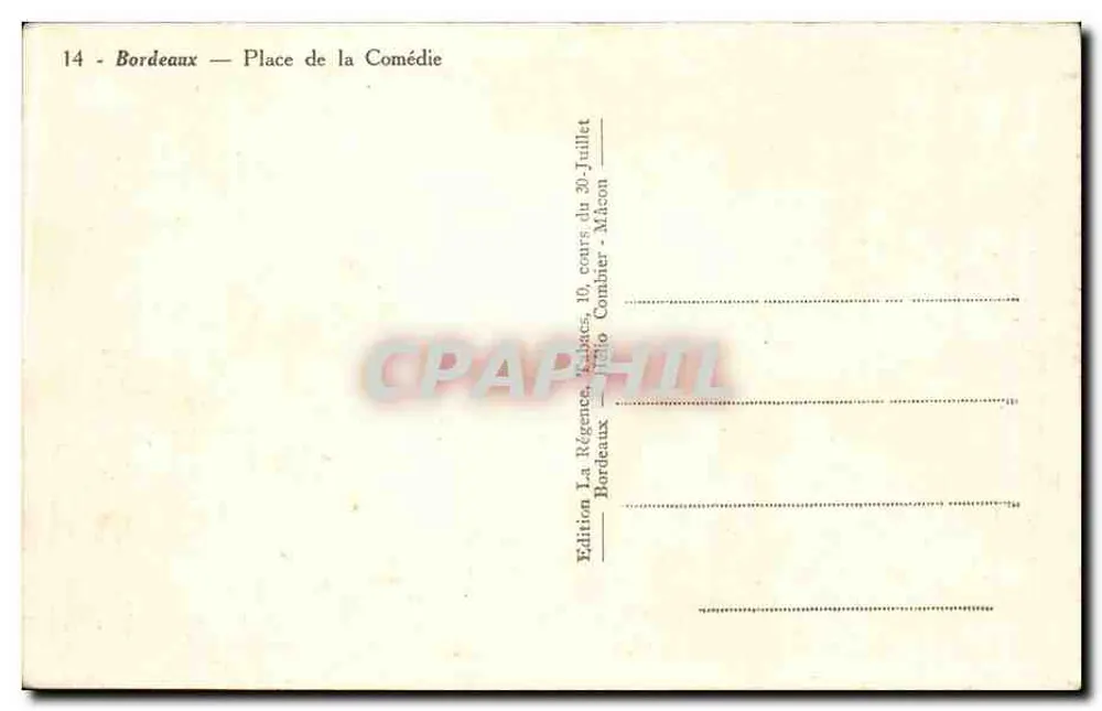 Bordeaux — Place de la Comédie — Edição La Régence - Verso