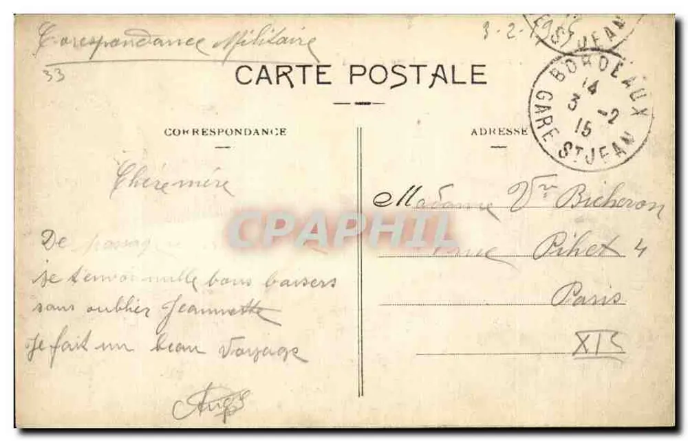 Bordeaux — Estação do Meio-Dia — A.H. 6 - Verso