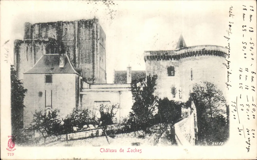 Castelo de Loches — vista do castelo com torres e jardins — editor Paris, n° 719 - Frente
