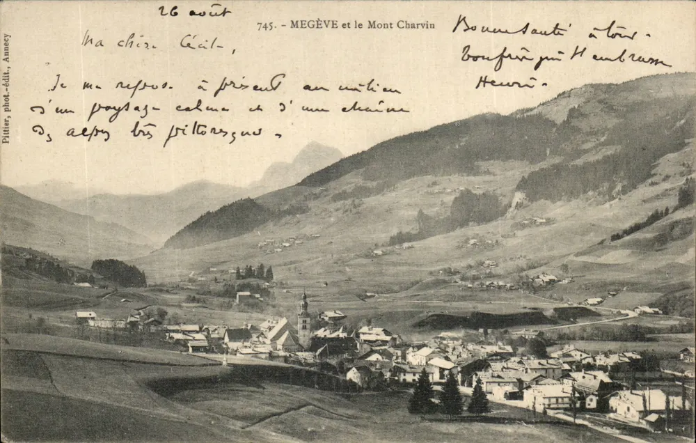 Mégève e o Mont Charvin — vista panorâmica — Piltier, fot.-edit., Annecy, n°745 - Frente
