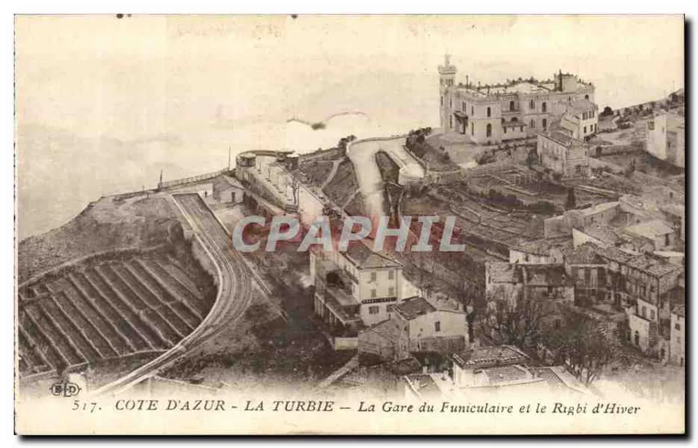 Côte d'Azur - La Turbie — Die Funicular-Station und der Winter Rigbi — Verleger: M. Le Deléy, Paris - Vorderseite