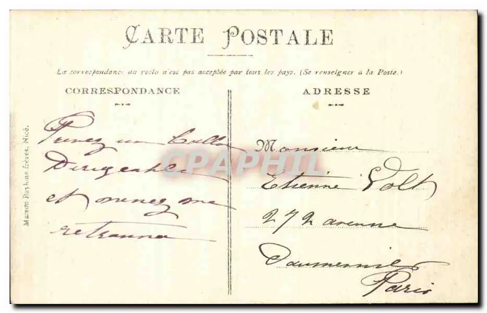 Correspondência — Maison Paryhan Frères, Nîd. - Verso