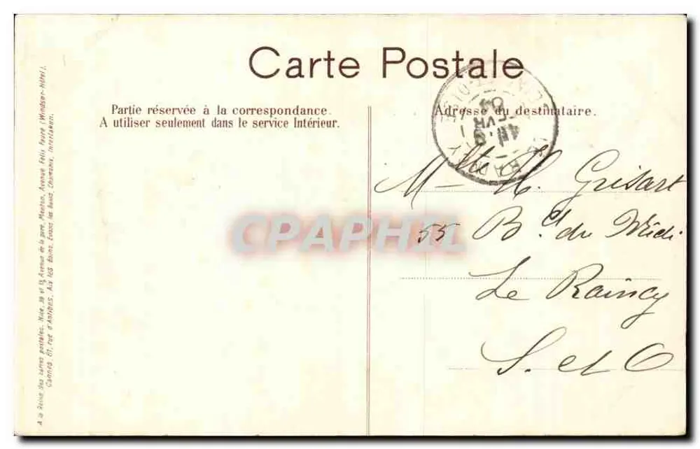 Nice - Place Masséna et Casino Municipal — éditeur J. Grisart, n° 7 - Verso