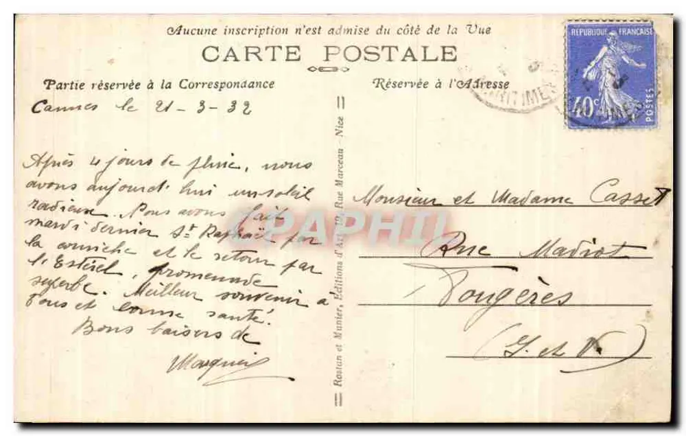 Nice — Promenade des Anglais et Jetée-Promenade — R. M. — n° 572 - Verso