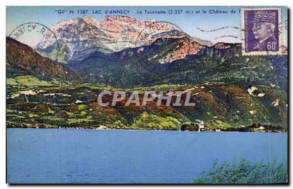 Lac d'Annecy — La Tournette (2.357 m.) et le Château de D — Édition 'Gil', N° 1387 - Frente