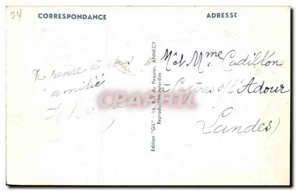 Lac d'Annecy — La Tournette (2.357 m.) et le Château de D — Édition 'Gil', N° 1387 - Verso