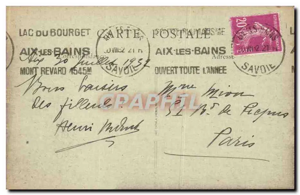 Aix-les-Bains — Vista Geral e Lago do Bourget — Editor B. F. Lue, n°32 - Verso