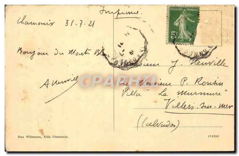 Dent du Géant — Mont Blanc — Max Willmann, Ed. Chamonix, n°42 - Verso
