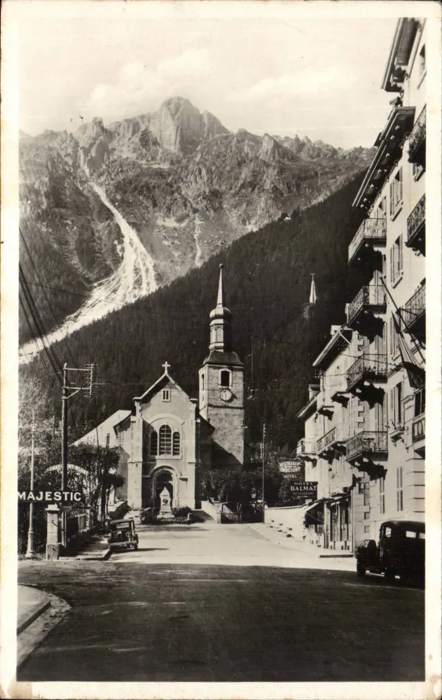 Chamonix — La Piazza dell'Chiesa e il Brévent — Edizione A. Jaun - Chamonix - Recto