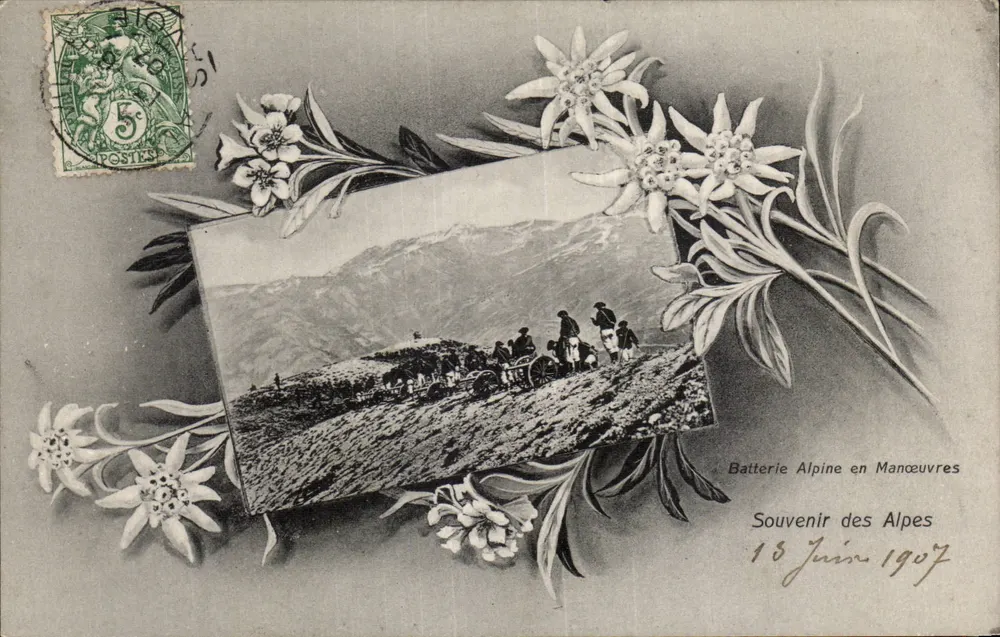 Alpine-Batterie in Manövern — Erinnerung an die Alpen — G. C. Verlag, Grenoble - Vorderseite