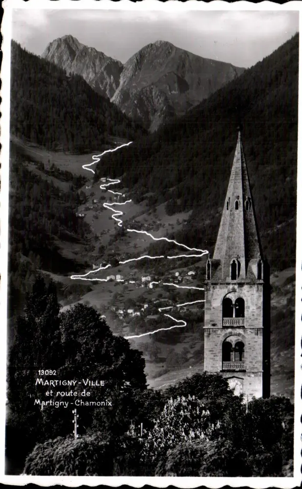 Martigny-Ville e estrada de Martigny-Chamonix — Edição Fot. P. Rachet, Lausanne, n° 13092 - Frente