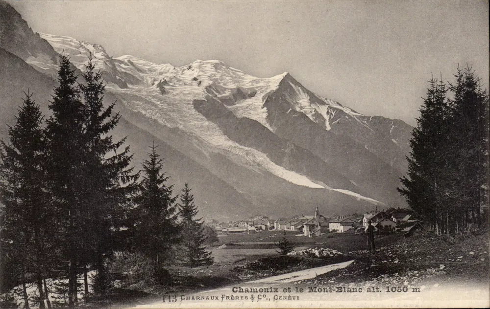 Chamonix e o Monte Branco alt. 1050 m — Charnaux Frères & Co., Genebra, n° 113 - Frente