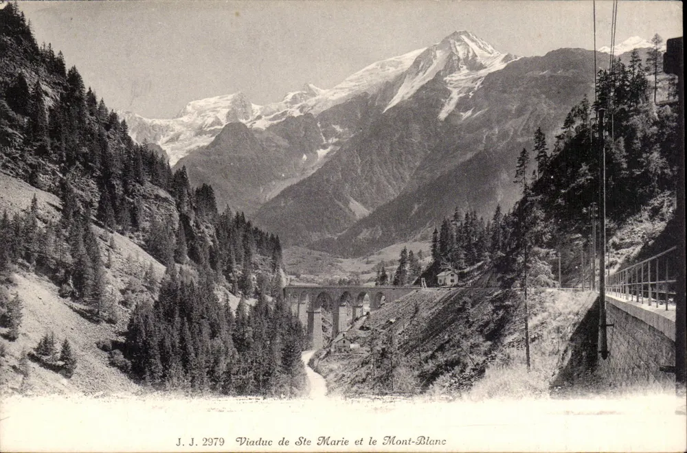 Viaduto de Ste Marie e o Mont-Blanc — J. J. 2979 — Jullien frères, Fot. Editores, Genebra - Frente