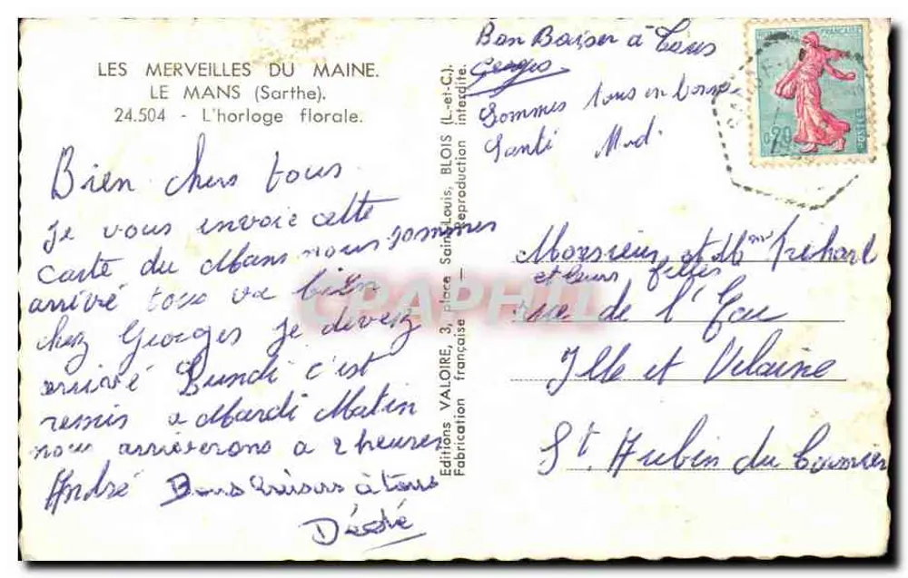 Die Blumenuhr — Le Mans (Sarthe) — Editions Valoire, Nr. 24.504 - Rückseite