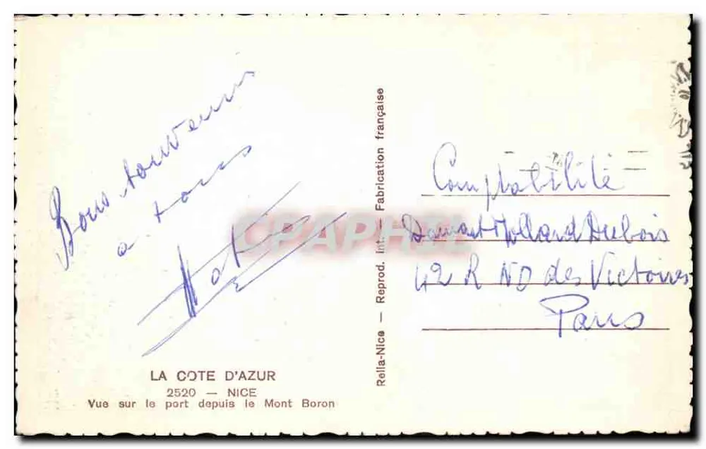 Ansicht des Hafens von Mont Boron — La Côte d'Azur — Reilla-Nice, n°2520 - Rückseite