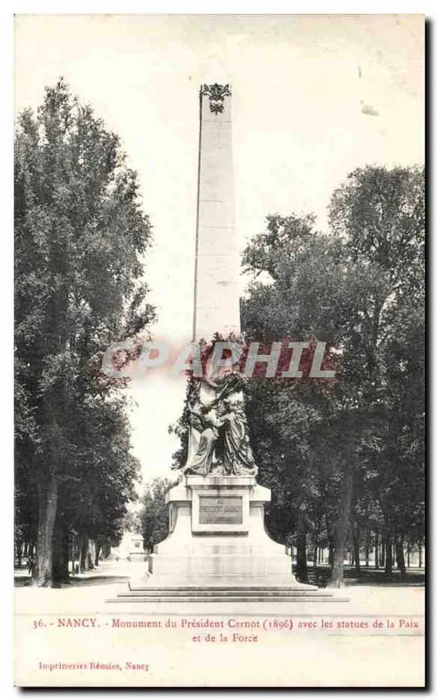 NANCY - Denkmal für Präsident Carnot (1896) mit Statuen der Frieden und Stärke — Imprimeries Réduaies, Nancy - Vorderseite