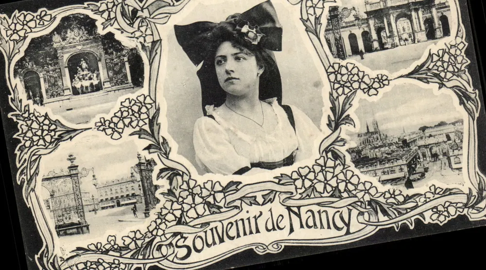 Souvenir de Nancy — vista da cidade e retrato feminino — editor não visível - Frente