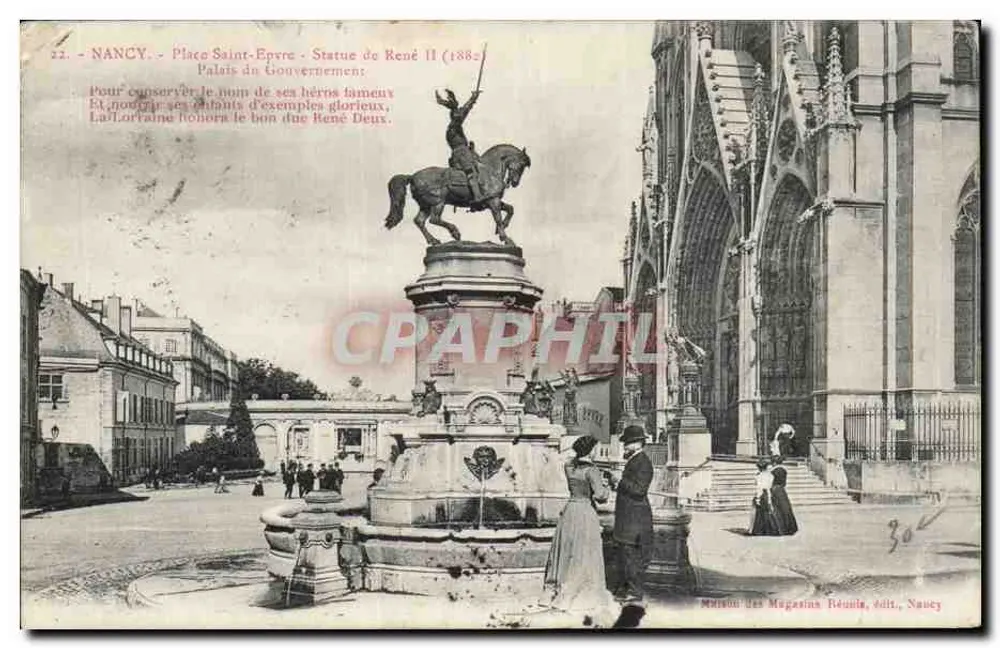 Nancy - Place Saint-Epvre - Statue von René II (1882) — Verleger: Maison des Magasins Réunis, Naucy - Vorderseite