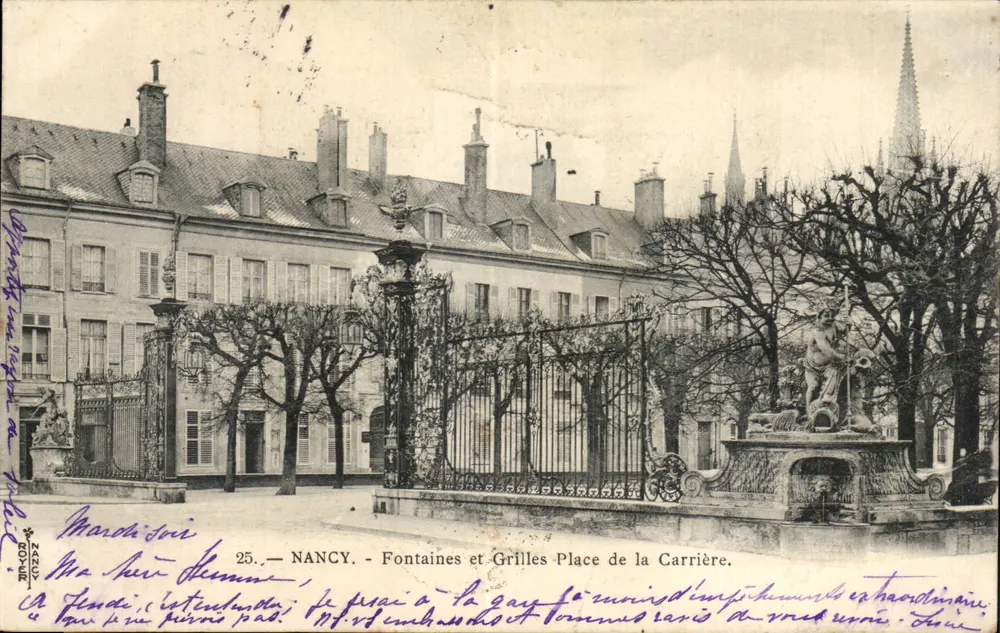 Nancy — Fontaines und Gitter der Place de la Carrière — Verlag J. M. C. Nr. 25 - Vorderseite